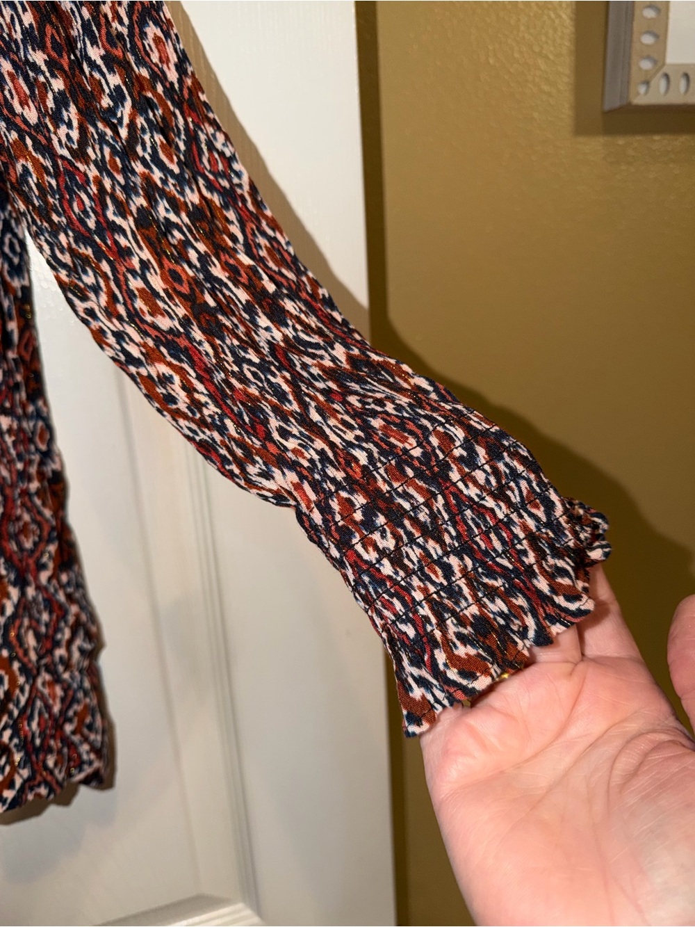 Fat Face Rust and Black Geo V-Neck Blouse - Picture 2 of 5